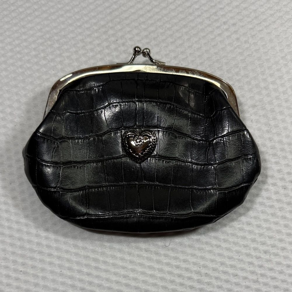 Brighton Elegant Black Faux Crocodile-Embossed Clutch Card Holder